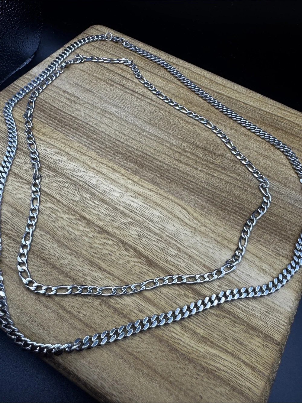 Men's Silver Stainless Steel Chain Necklace - Classic Figaro & Curb Links